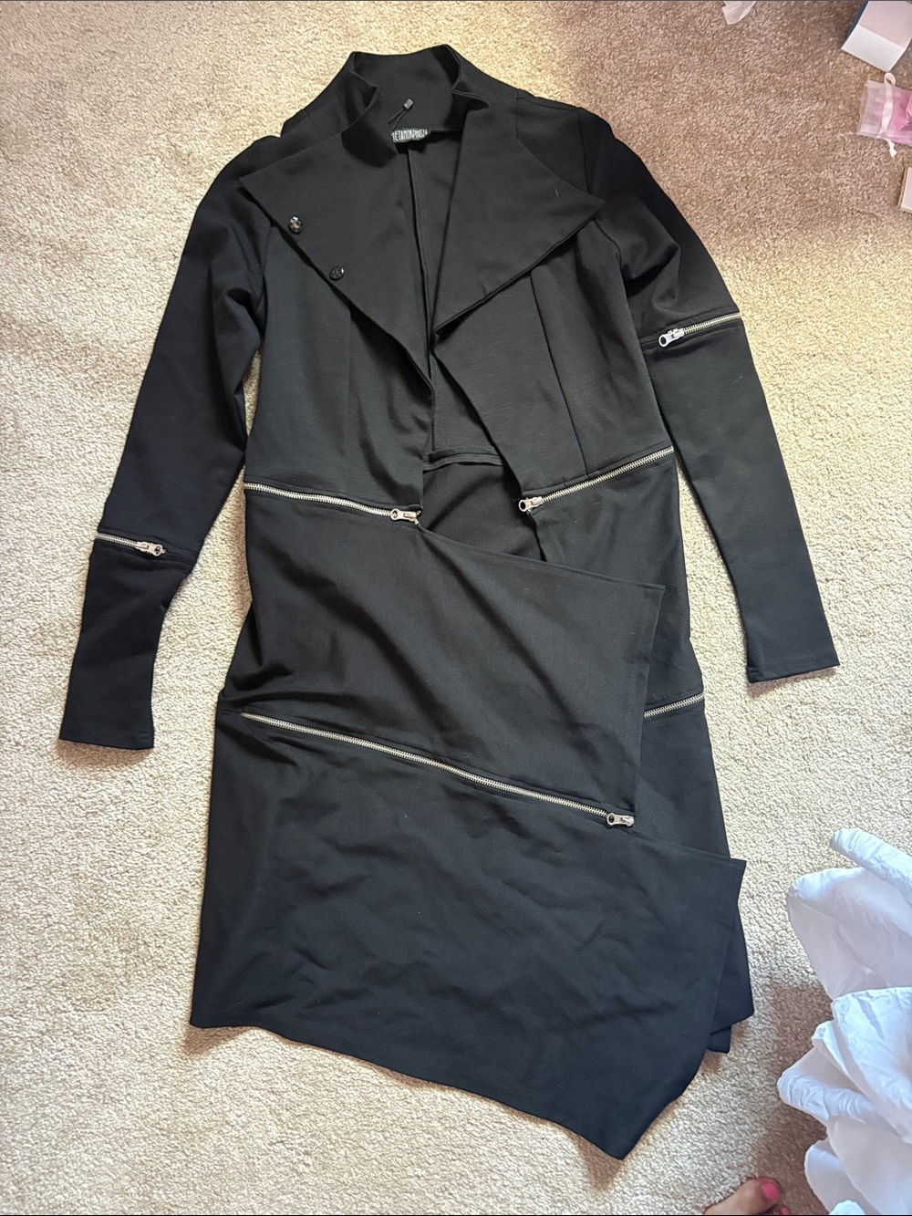 Black Asymmetrical Zip-Accent Women's Dress